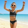 thumbnail image 3 of Hessimy Girls Swimsuit 2-Piece Halter Tankini Set Beach Sport Bathing Suit UPF 50+ Swimwear（Black,9-10 Years), 3 of 8
