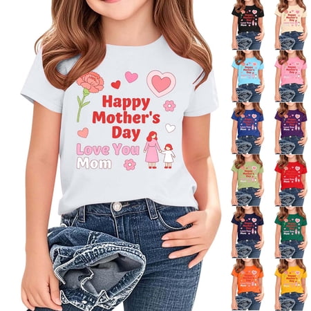 Auroural Children s Short Sleeved Floral Printed Heart Shaped Printed T-Shirt Round Neck Half Sleeved Casual Versatile Toddler Girls Shirts 3T