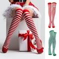 thumbnail image 2 of CSChome Over-the-knee Striped Socks Striped Stockings Green White Contrast Color High Elasticity Slip Over Knee Length Soft Breathable Holiday Christmas, 2 of 7