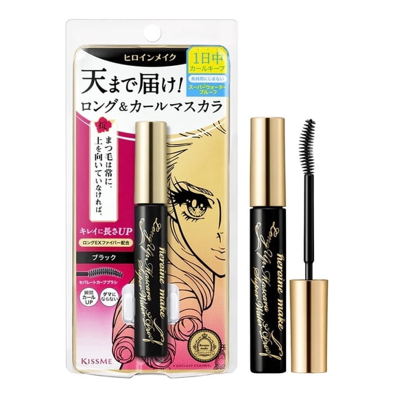 HEROINE MAKE by KISSME Long Up Mascara Super Waterproof 01 Black, Super Lengthening Fiber for Even Long and Curl C40