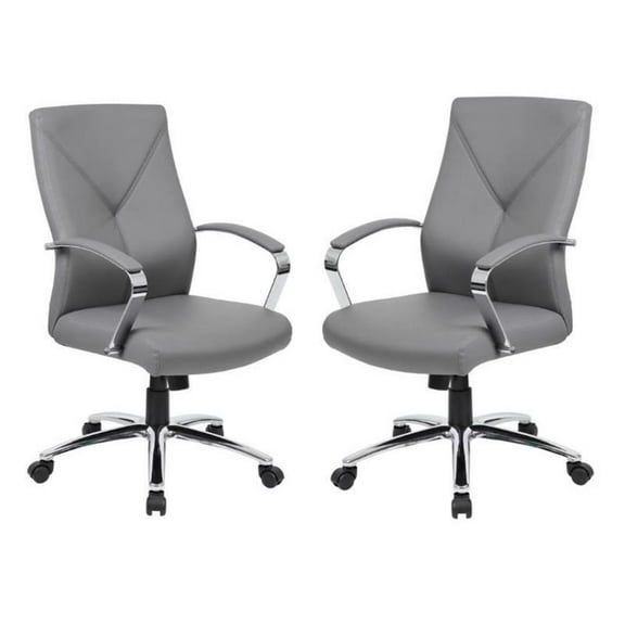 Home Square 2 Piece Leather Plus Executive Chair Set with Arms in Gray