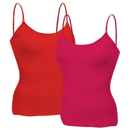 

Essential Basic Women Layering Basic Short Camisole Cami Adjustable Strap Tank Top - 2Pk - Fuchsia Red S