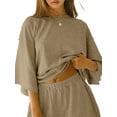 thumbnail image 2 of Women 2 Piece Outfits 3/4 Sleeve Tops and Elastic Waist Shorts Lounge Sets, 2 of 6