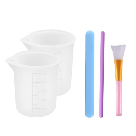 

Dasbsug 100ml Clear Multipurpose Measuring Cups Kit with Mixing Spoons Clear Scale Cup