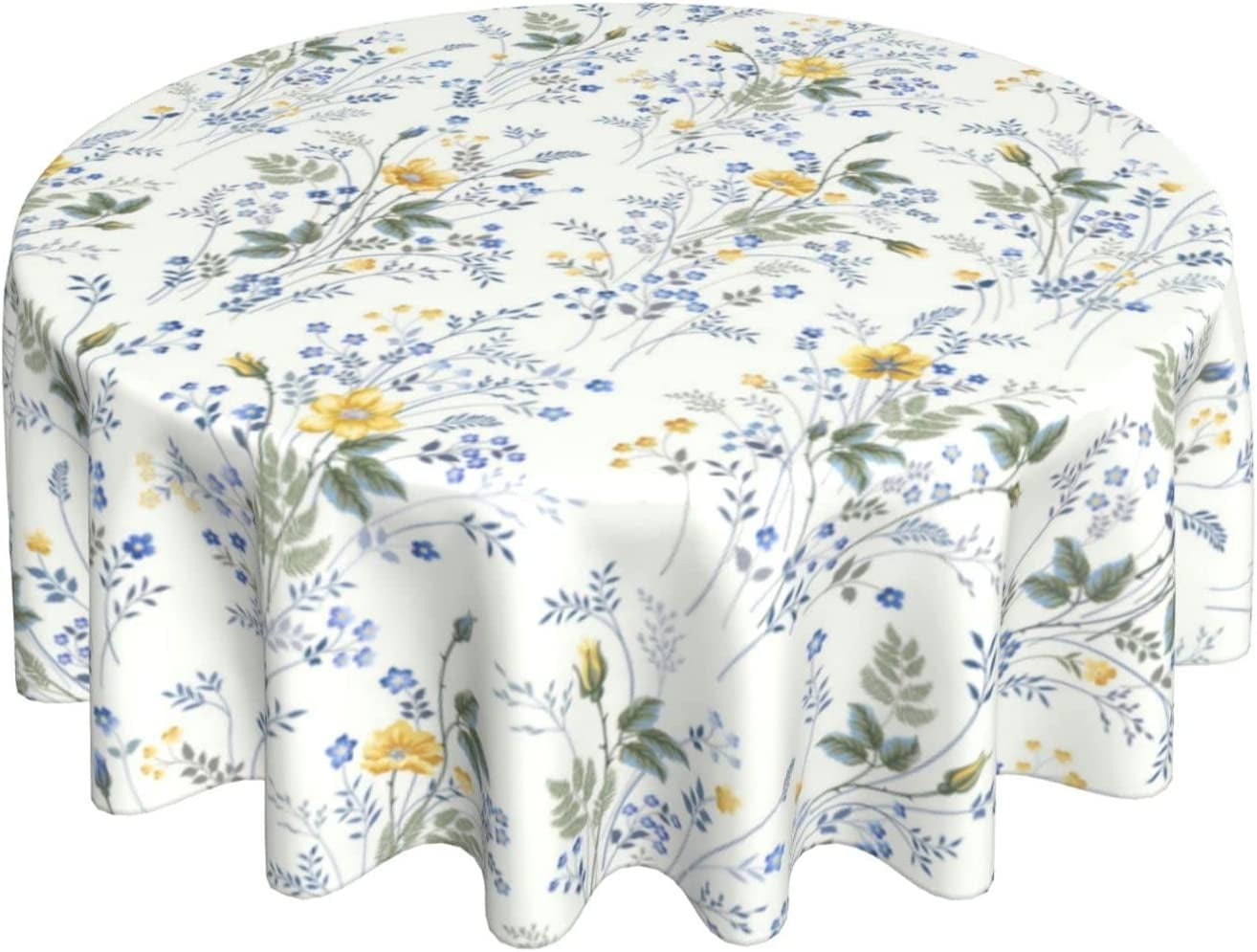 Mindunm Spring Floral Tablecloth Round 60 Inch,Blue and Yellow Flower