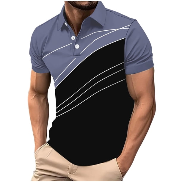 Camisetas de Manga Larga para Hombres Pullover Casual Impreso Botón Turndown Collar Blusa, Ligero Cuarto de Manga Superior