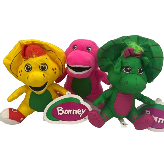 Set of 3 Barney the Dinosaur Plush Toys 7 inch