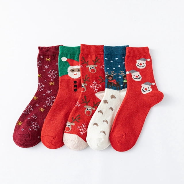 Japanese-Style Reindeer Christmas Socks for Women, Festive Holiday Crew Socks, Cute Winter Wool Blend Mid-Calf Socks for Party Gifts, Cozy Sweat-Absorbent Odor-Resistant Novelty Socks