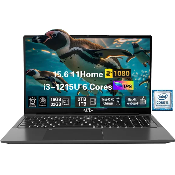 15.6" FHD High-performance laptop, Windows 11, Conference camera, Type-C 65W PD fast charger, Intel i3-1215U 16GB RAM 1TB SSD, Lightweight PC Computer, fingerprint, Backlit keyboard