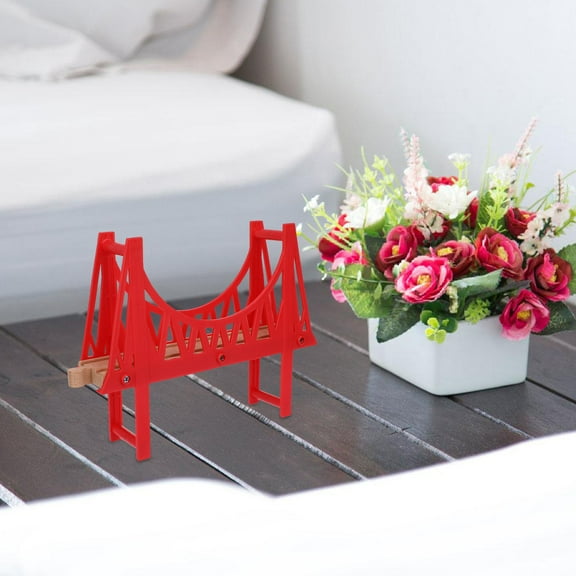 OATIPHO Wood Train Bridge Wooden Railway Toys Red Easy Assembly 1Pack for Kids Learning