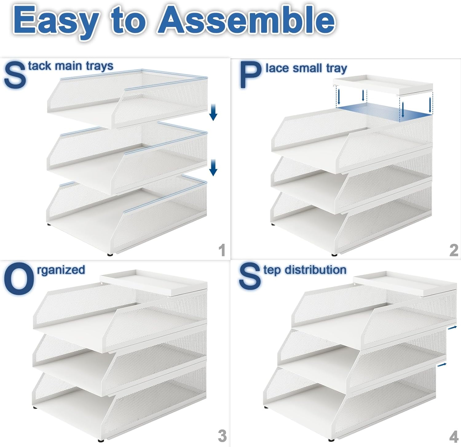 Natwind 3-Tier Stackable Paper Tray, Metal Mesh Desktop Organizer, Paper Sorter, Letter Trays,File Document Storage Rack for for Home, Office(white)
