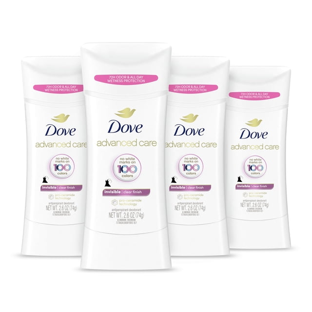 Desodorante Dove Advanced Care, 72 horas, 2.6 onzas, paquete de 4