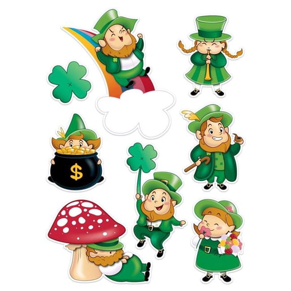 Beistle 33146 4.75 x 7.5 in. Leprechaun & Shamrock Stickers - Pack of 12
