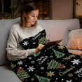 thumbnail image 5 of Merry Christmas Flannel Blanket for Bed,Travel and Camping, Christmas Trees Xmas Winter Snowflakes Stars Black Super Soft Cozy Blanket for All Seasons 40"x60", 5 of 9