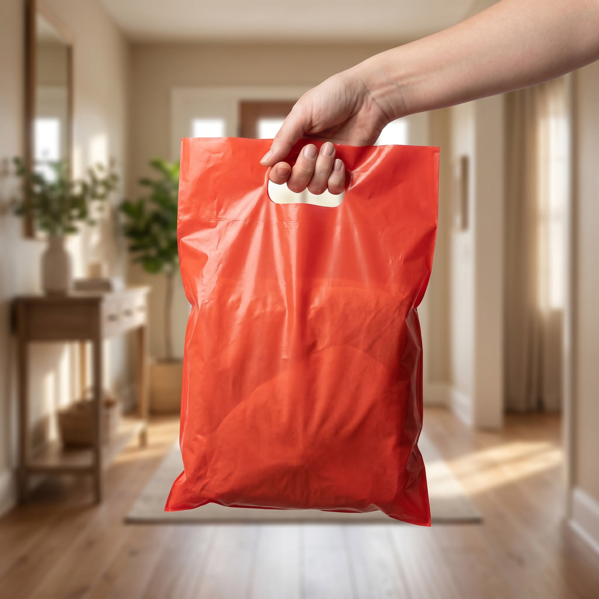 Unique Bargains 50Pcs Premium Waterproof Gift Bags Red 9.8" x 13.8"