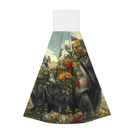 

Horeoi Floral Rhino With Birds Print Coral Fleece Microfiber Hanging Hand Towel Absorbent Hand Towel Quick Dry Thicken Cleaning Cloths Wipes Rags for Kitchen & Bathroom
