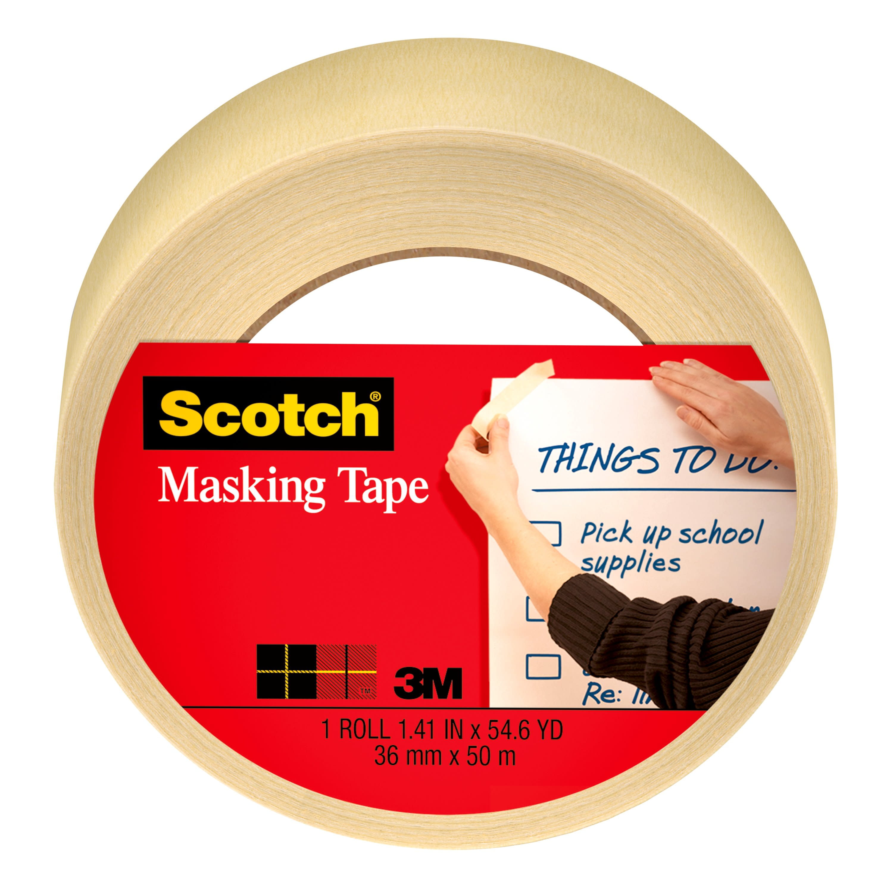 Scotch Home and Office Masking Tape, Tan, 1-1/2 in. x 55 yds., 1 Roll