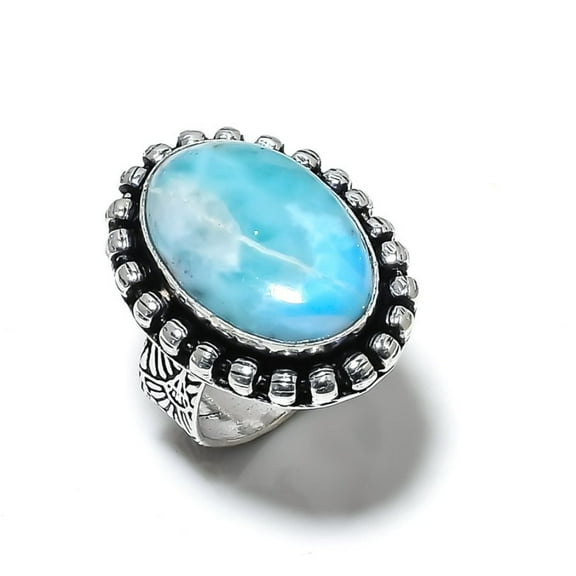Natural Republic Larimar Gemstone 925 Sterling Silver Ring Size 7.5