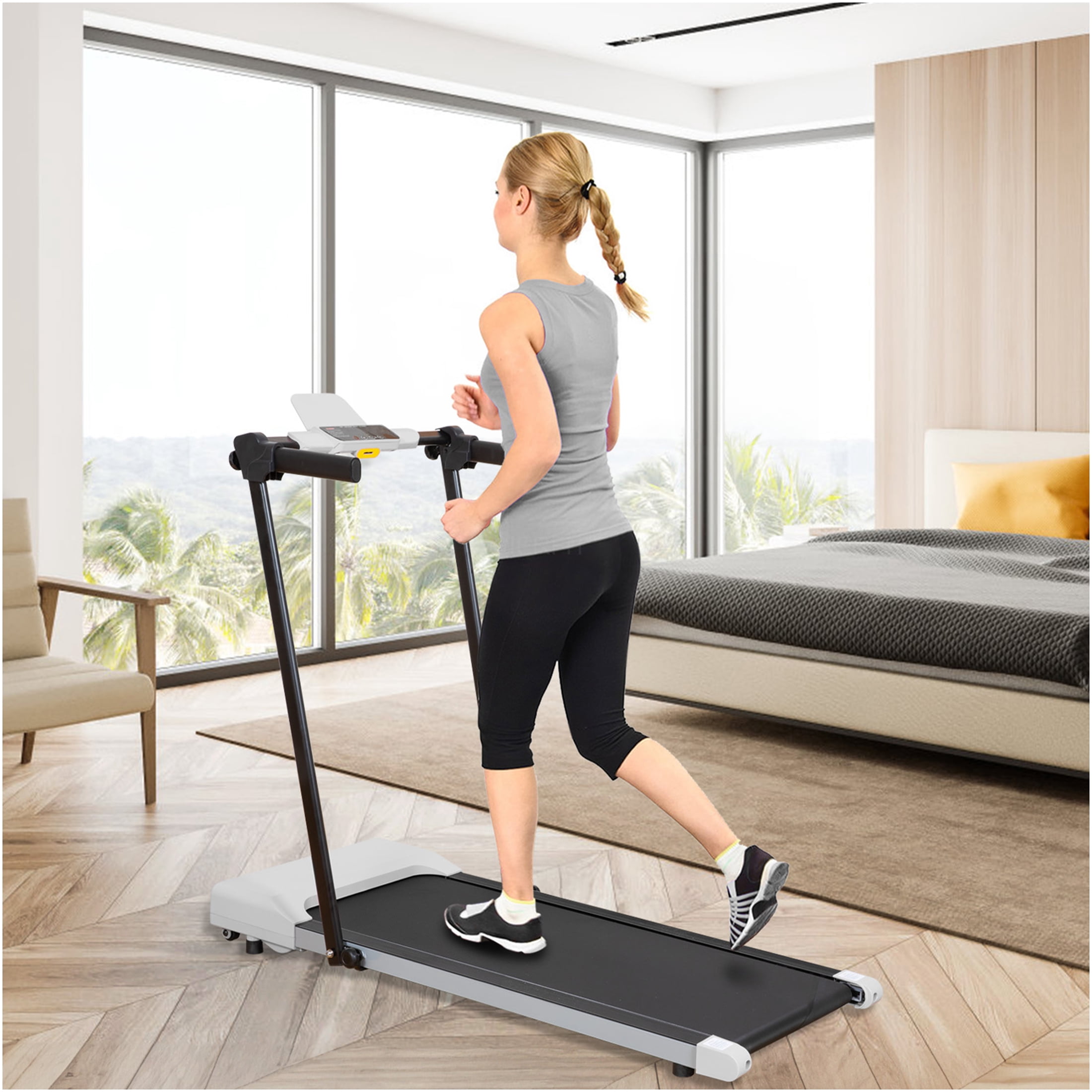 JERFIT Folding Treadmill for Home, 2.25HP Electric Running Machine with LED Display, 7.5MPH, Compact for Walking Jogging Under Desk Office Grey