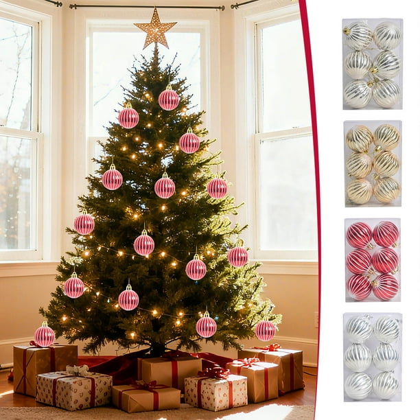 Pendientes de Árbol Navideño, Set de 6 Piezas, Patrones de Calabaza con Brillo, Decoración de Navidad, Estilo de Estrella de Navidad, Accesorios de Navidad, para Dormitorio, Material de Cristal, 6cm