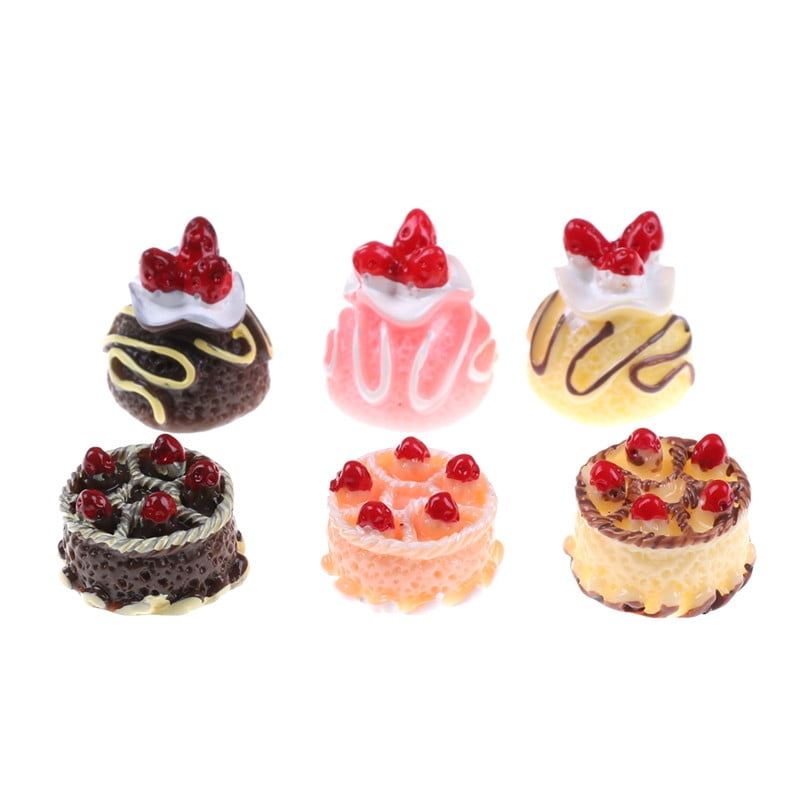 6pcs Dessert 3D Resin Cream Cakes Miniature food Dollhouse Accessories JE JM MW 