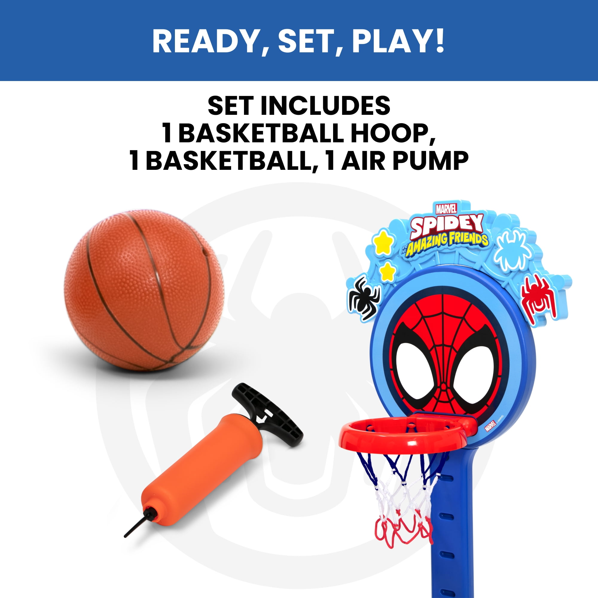Marvel Spidey and His Amazing Friends Plastic Basketball Set by Delta Children – Includes Basketball-Hoop, 1 Basketball and Ball Pump