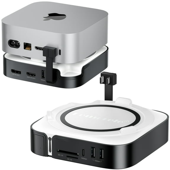Mac mini M4 Dock, USB-C Hub for Mac mini M4/M4 Pro with NVMe SSD Enclosure,Docking Station 4K 60Hz Dual Monitor,HDMI, DP,4× USB Ports 10Gbps, SD/TF Card Reader