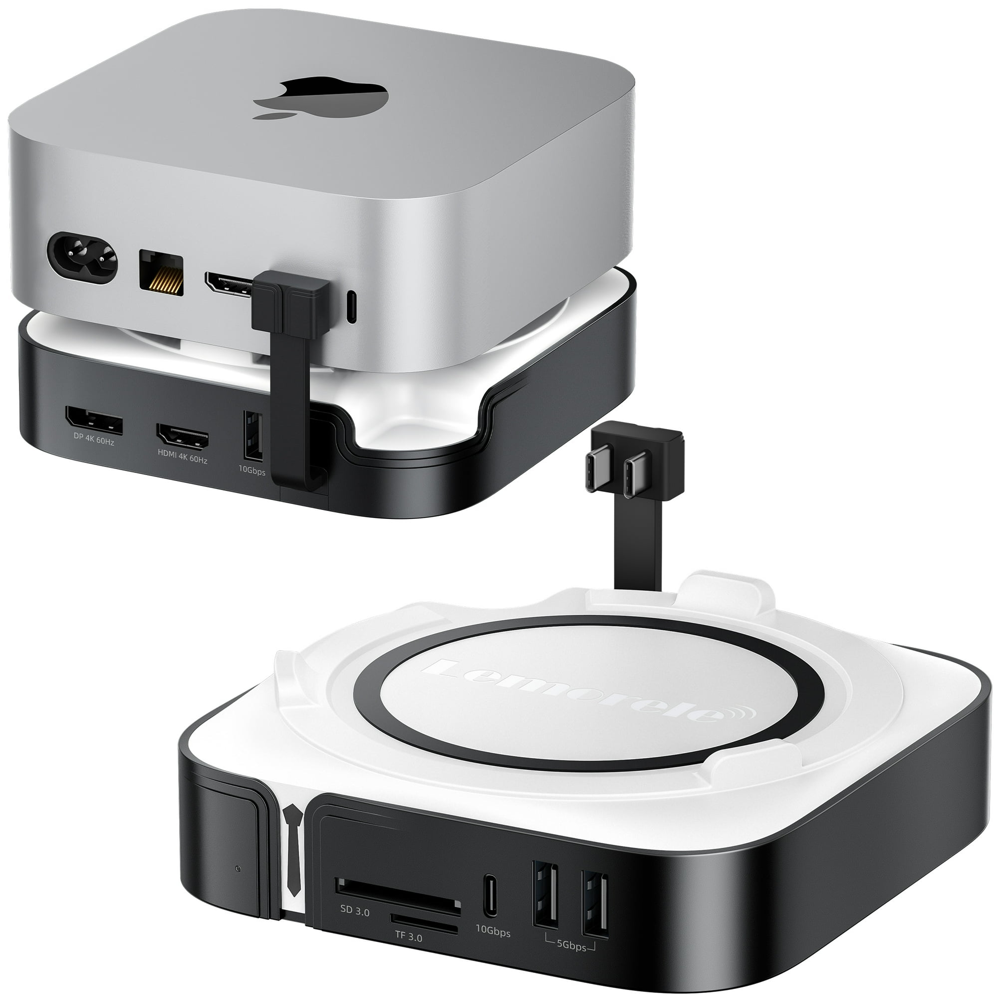 Mac mini M4 Dock, USB-C Hub for Mac mini M4/M4 Pro with NVMe SSD Enclosure,Docking Station 4K 60Hz Dual Monitor,HDMI, DP,4× USB Ports 10Gbps, SD/TF Card Reader