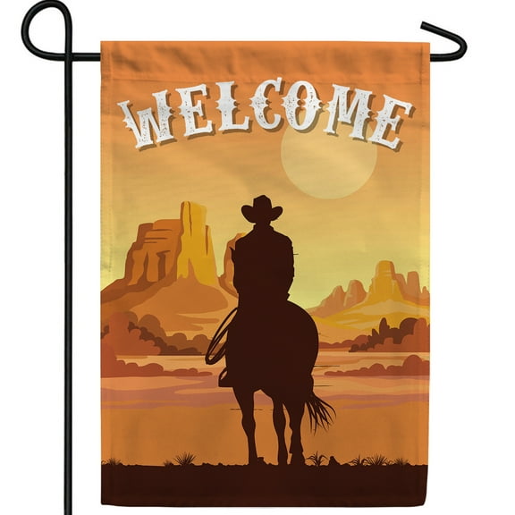 America Forever Welcome Cowboy Summer Garden Flag 12.5 x 18 inches American Rodeo Sun Desert Horse Double Sided Seasonal Yard Outdoor Decorative Country Life Rustic Silhouette Garden Flag