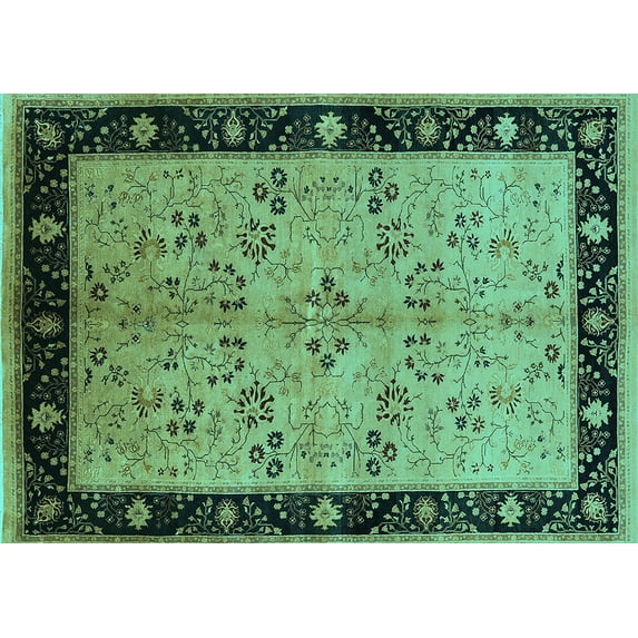 Ahgly Company Indoor Rectangle Oriental Turquoise Blue Traditional Area Rugs, 7' x 9'