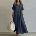 thumbnail image 2 of Noric Women V Neck Short Sleeve Maxi Dresses Loose Pleated Front Flowy Casual Summer Beach Vacation Daily Boho Dresses, 2 of 7