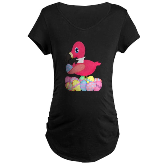 CafePress - Pink Flamingo Easter Eggs Bowtie Maternity T Shirt - Maternity Dark T-Shirt