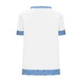 thumbnail image 3 of T-Shirt for Women Short Sleeve Crewneck Raglan Denim Contrast Patchwork Waffle Knit Fabric Casual Slim Fit Soft Breathable Lightweight Summer Fashion Tops, 3 of 4