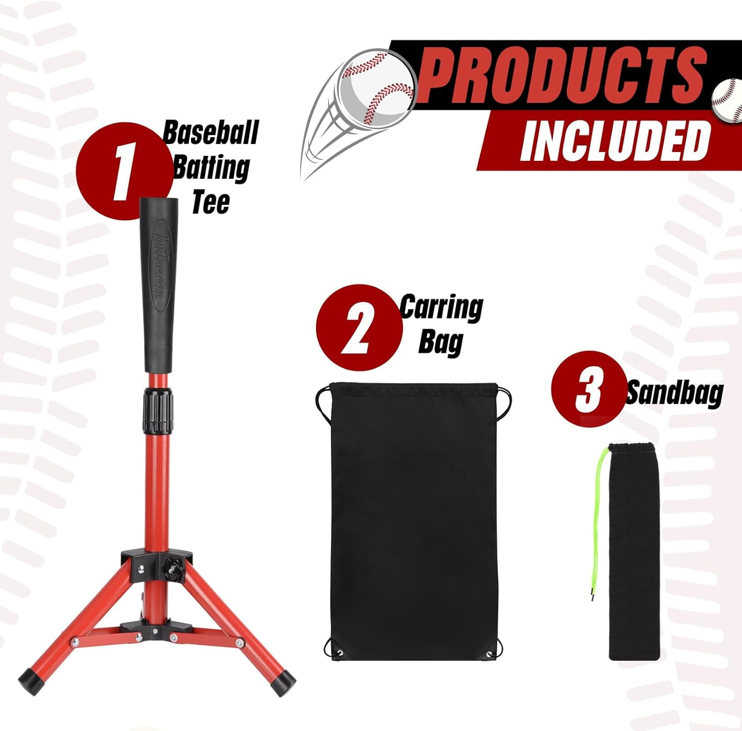 Adoreal Baseball Tee for Kids, Baseball Tee Baseball Batting Tee for Kids Softball & Baseball Practice Tee Easy Adjustable Height Portable Hitting Tee with Carry Bag(Red)
