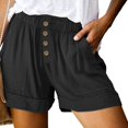 thumbnail image 3 of Pantalones cortos casuales de verano cómodos para mujer, cintura alta elástica, botón frontal, pantalones cortos de pierna ancha con bolsillos laterales, 3 of 6