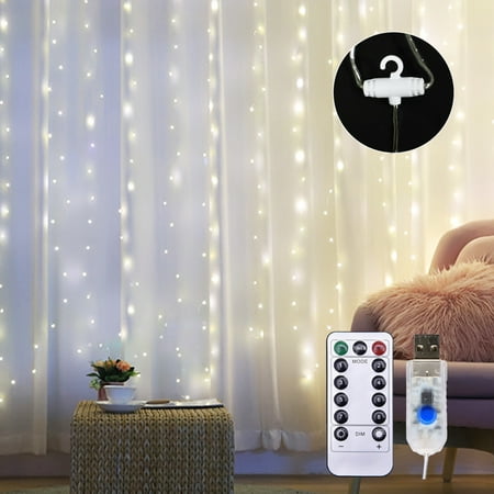 10 X 3FT 100LEDs Curtain String Lights Curtain Fairy Lights Christmas Decorative Hanging Lights Copper Wire Waterfall Lights with 8 Lights Modes Remote Control for Wedding Party Home