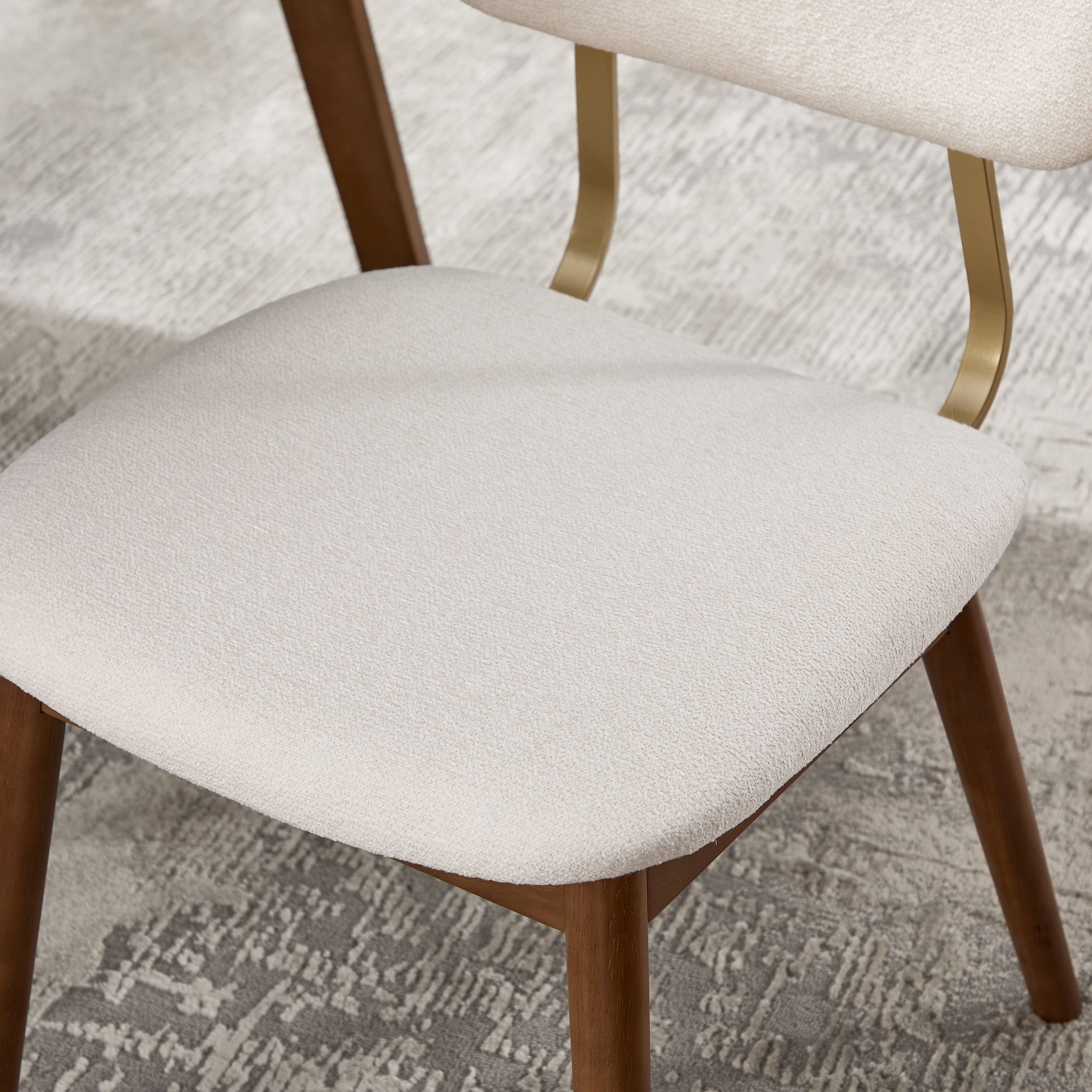 Garitin Dining Chair Set of 2 and Wooden Side Chairs, Fabric Upholstered Seating with Curved Backrest for Kitchen and Dining Room, Beige