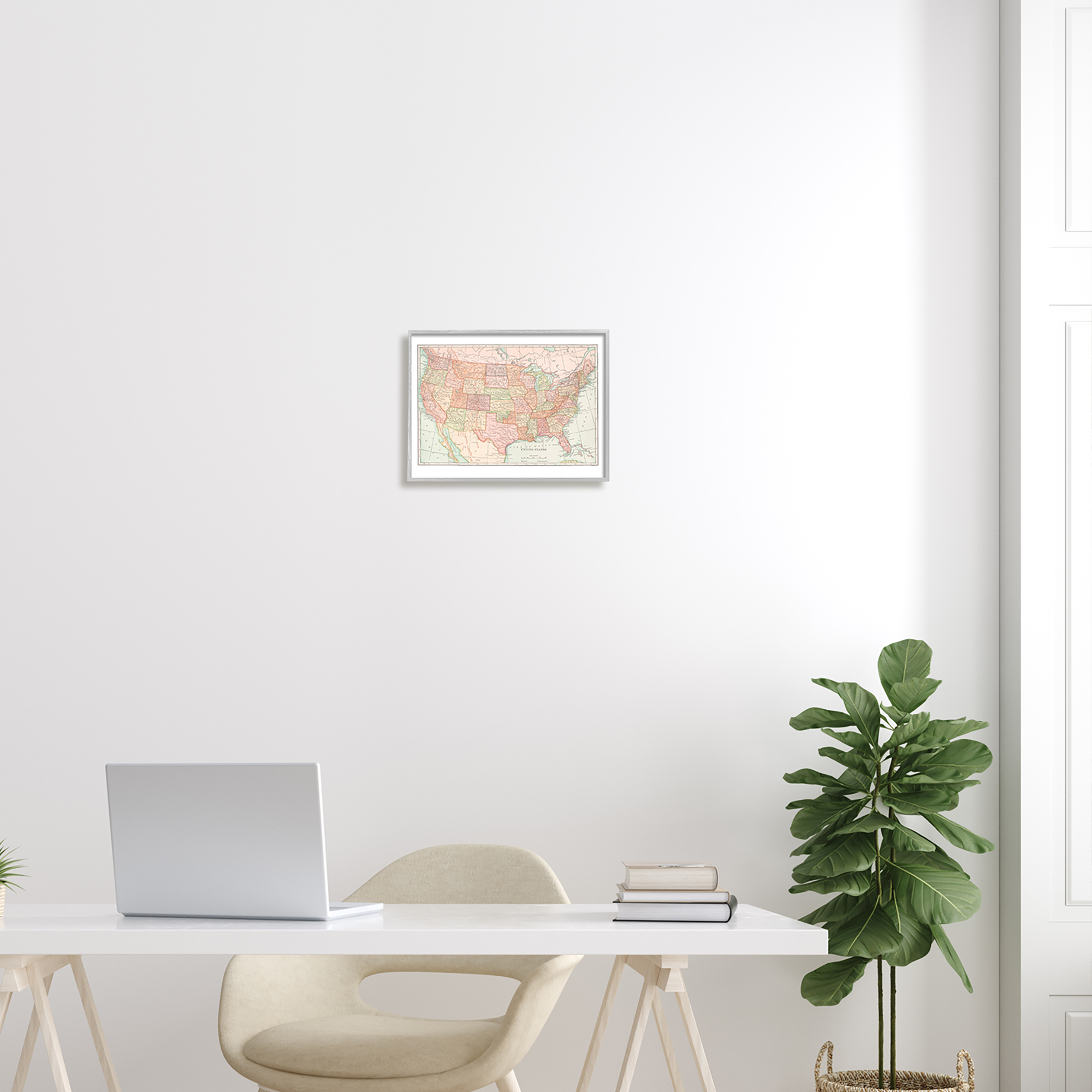Stupell Industries Traditional USA Map Travel & Places Painting Gray Framed Art Print Wall Art, 14 x 11