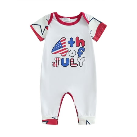 

jaweiwi Toddler Girls Boys 4th of July Romper 0 6M 12M 18M 24M Summer Short Sleeves Round Neck Star Flag Pattern Casual Party Street Jumpsuit