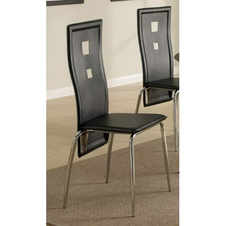 Set of 2 Contemporary Dining Chair in Black Faux Leather and Chrome