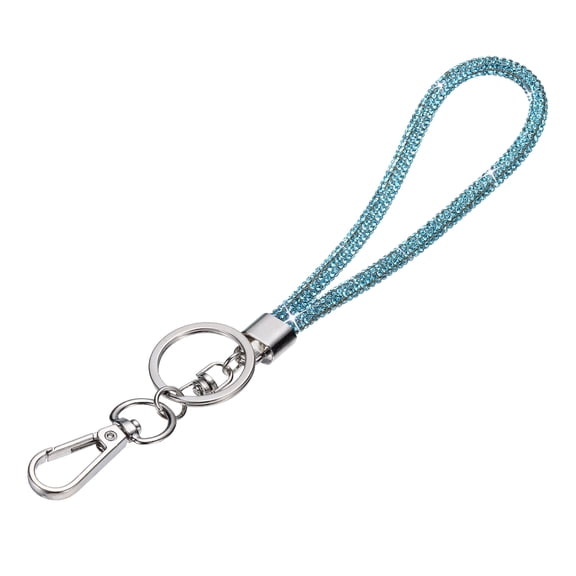 Uxcell Bling Lanyard, 8"/21cm Rhinestone Crystal Lanyard Chain Diamond Wrist Strap Keychain with Metal Clasp & Keyring for Office ID Card Badge Keys Women, Blue