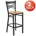 thumbnail image 3 of BizChair 2 Pk. Black ''X'' Back Metal Restaurant Barstool - Natural Wood Seat, 3 of 8
