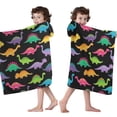 thumbnail image 4 of Black Colorful Dinosaur Pattern Hooded Bath Towel，50"x30" for Ages 3 To 12 Kids, Quick Dry Lightweight Soft Microfiber Hood Beach Towel Cover Up for Kids, 4 of 7
