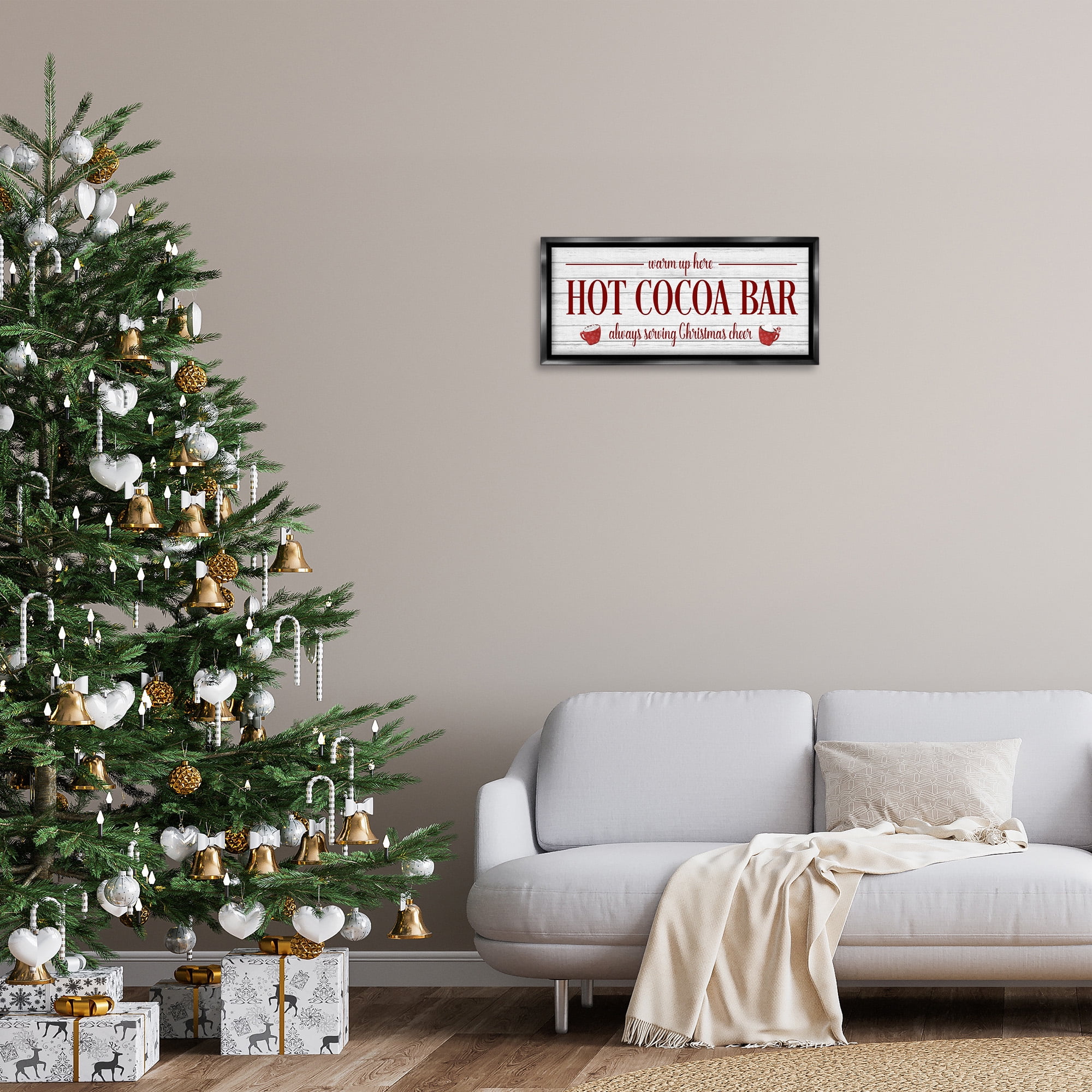Stupell Industries Hot Cocoa Bar Winter Beverage Holiday Painting Black Floater Framed Canvas Art Print Wall Art, 25 x 11
