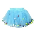 thumbnail image 4 of Huowey Kids Girls Dance Tutu Skirts High Waist Pom Pom Ruffles Tulle Party Ballet Skirt Tiered Layered Tulle Dancewear,Blue,7-8 Years, 4 of 4