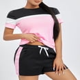 thumbnail image 4 of Short Sleeve Tops and Shorts Set in Contrast Color for Women‘s Workout, 4 of 9