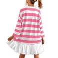 thumbnail image 4 of cfhntfmh Fall Dresses for Women Casual Long Sleeve Buttons V Neck Collared Oversized T-Shirts Dress Striped Pleated Mini Dress, 4 of 7