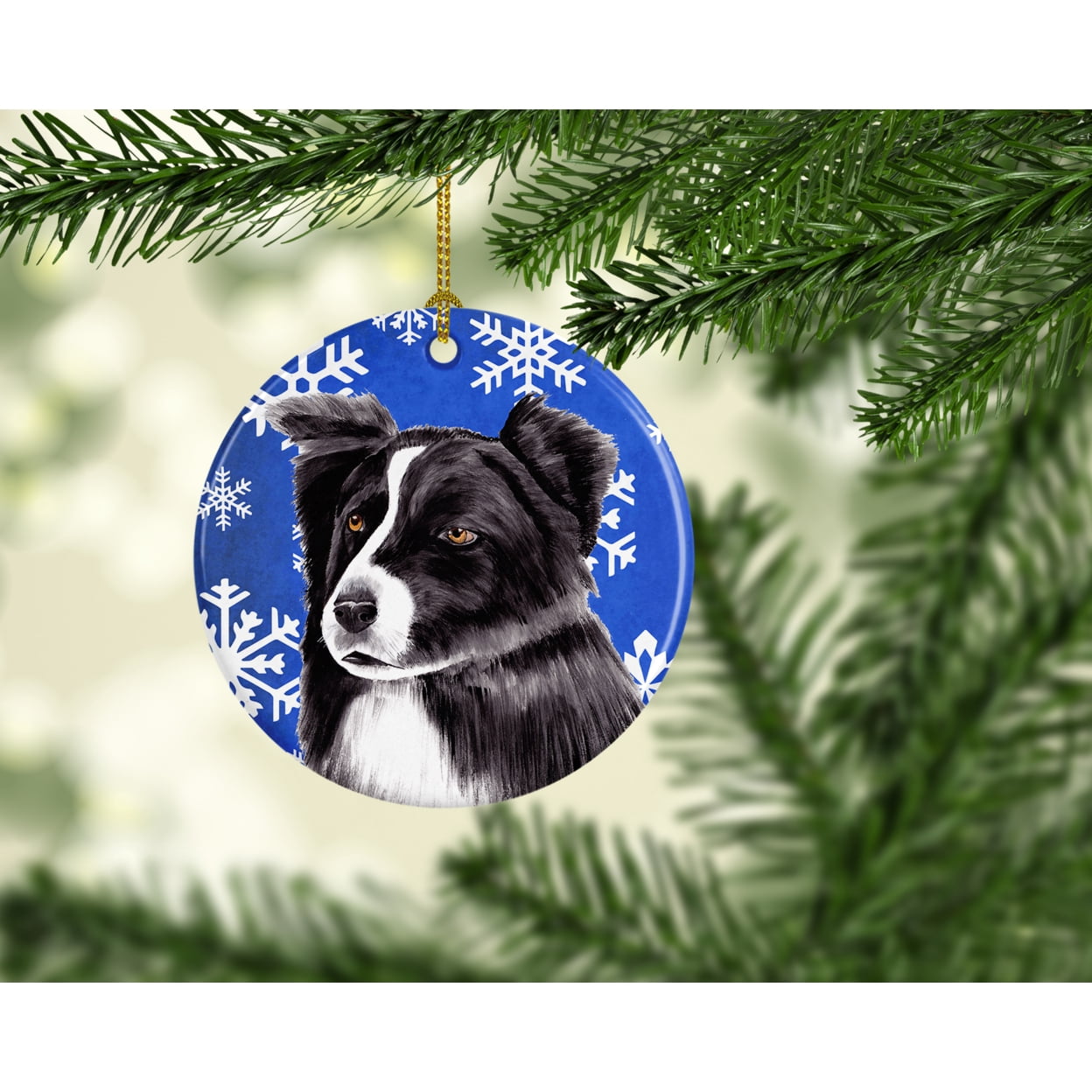 Carolines Treasures SC9367-CO1 Border Collie Winter Snowflakes Holiday Ceramic Ornament 3 in multicolor