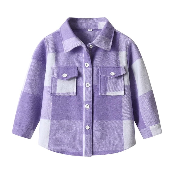 Wancir Boys Girls Flannel Plaid Shirt Jacket Long Sleeve Lapel Button Down Pocketed Shirts Regular Fit Casual Fall Coat