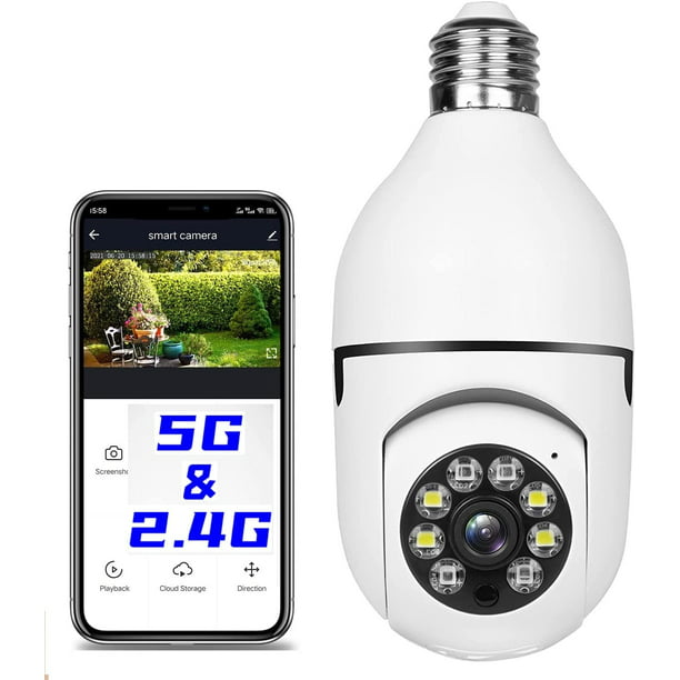 Light Bulb Camera 5G WiFi Outdoor, 1080P E27 Light Bulb Camera Security ...